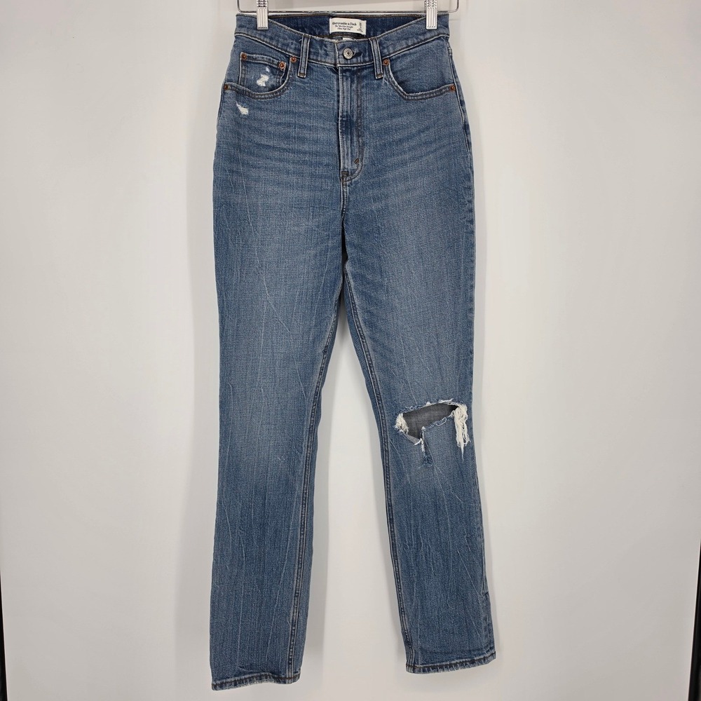 Abercrombie & Fitch 90s Slim Straight Jeans 26/2R Blue Distressed Curve Love